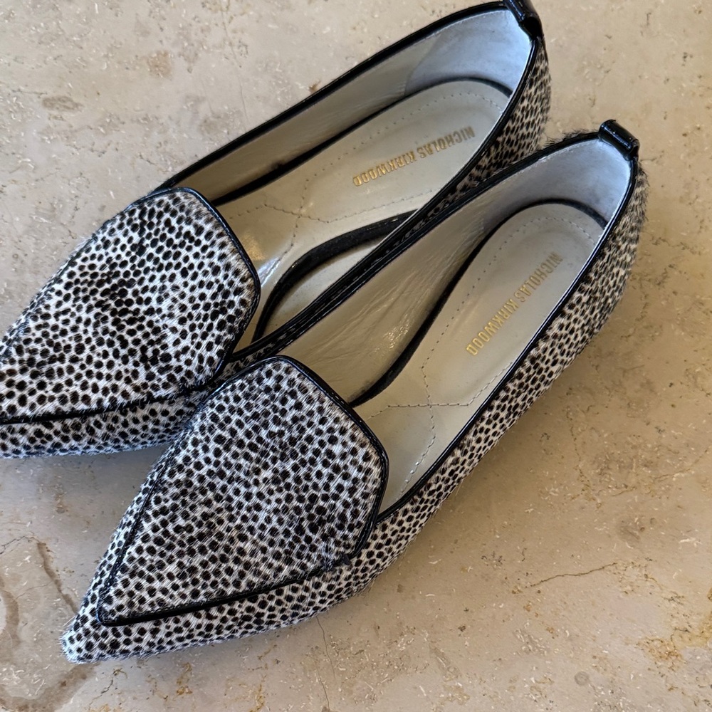 Nicholas Kirkwood Women's Black and White leopard print flats